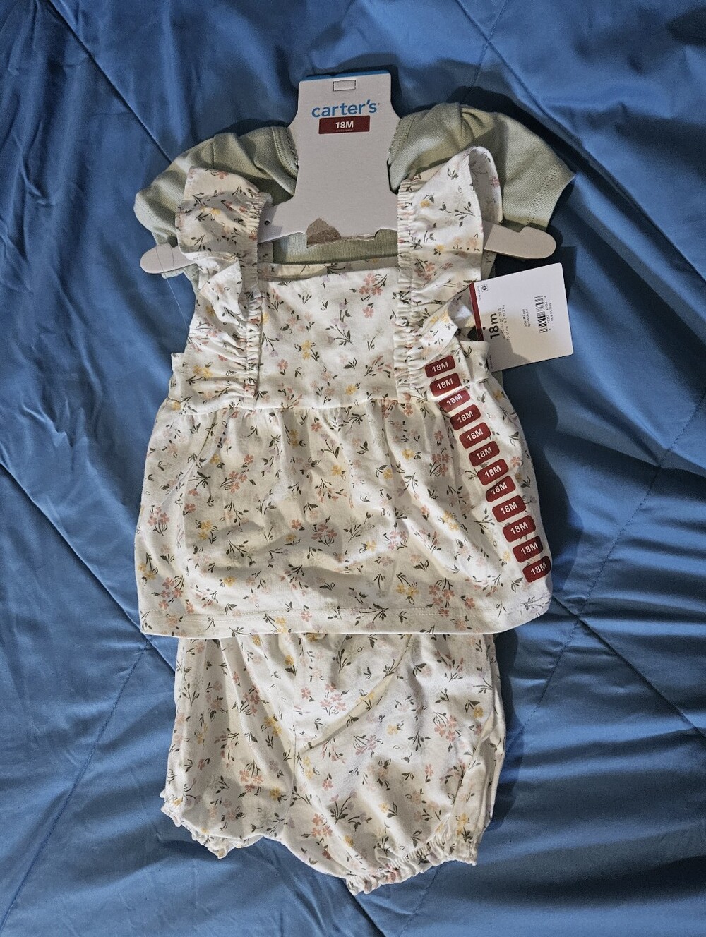 Carter's Cream Floral Bloomers Set & Green Onesie